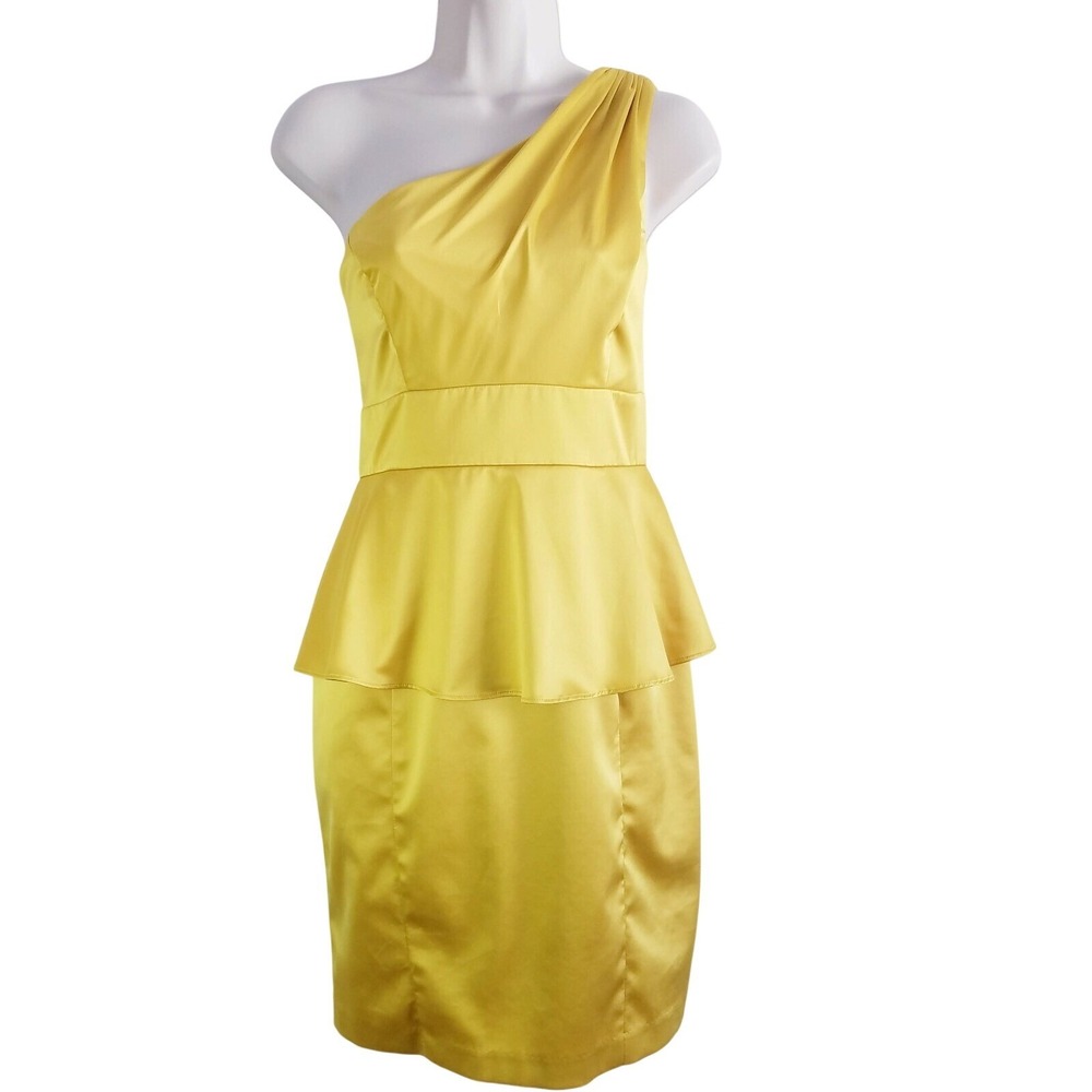 Jessica Simpson One Shoulder Dress 6 Peplum Ruffle Yellow Lemon Curry NWT